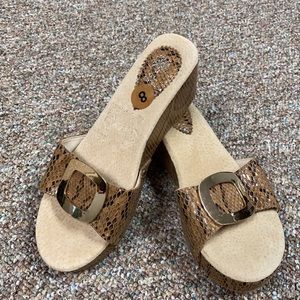 G C Shoes open toes snakeskin slip ons.3” heels 8